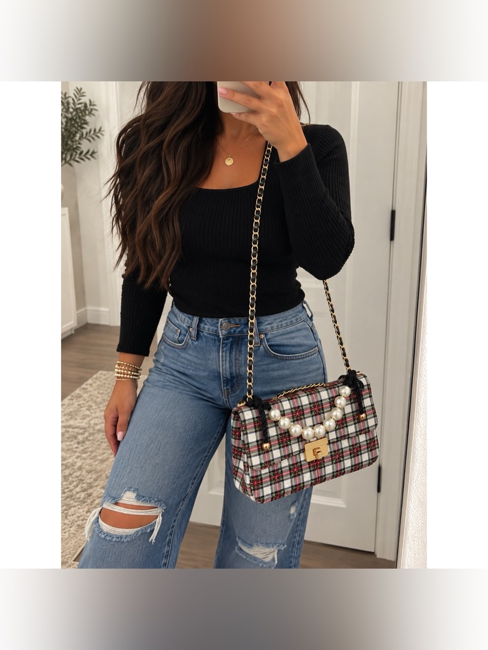 BETSEY JOHNSON Plaid Quilted Shoulder Bag